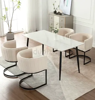 4 Elegant Beige Chairs Set