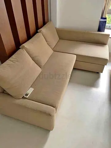 L-Shaped Beige Sofa bed for Sale