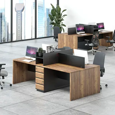 Quad Workstation Table – 4-Person Modern Office Desk