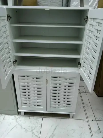 Stylish White Storage Cabinet with Lattice Design