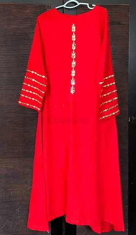 Elegant Red Embroidered Kaftan Dress