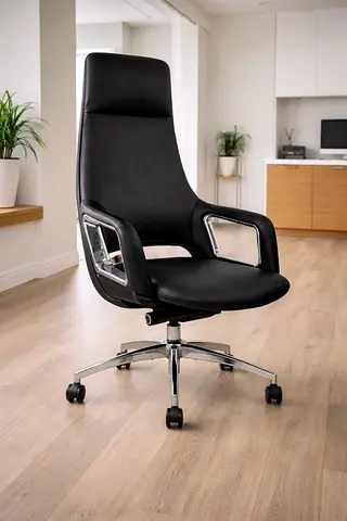 Modern Black Office Chair with Adjustable Height  Tilt Lock – High Back Manager Chair for Office