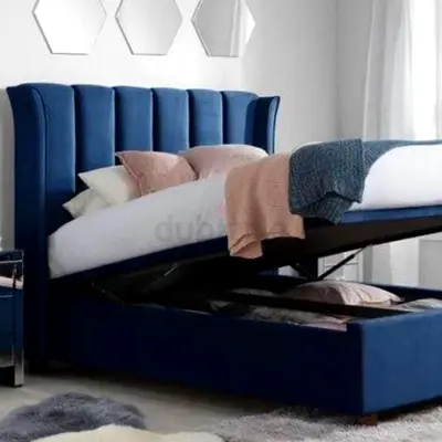 New Customise Luxury Stylish Blue Velvet King Size Bed with Hydraulic Storage