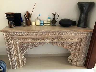 Exquisite Handcrafted Wooden Console Table with Intricate Carvings