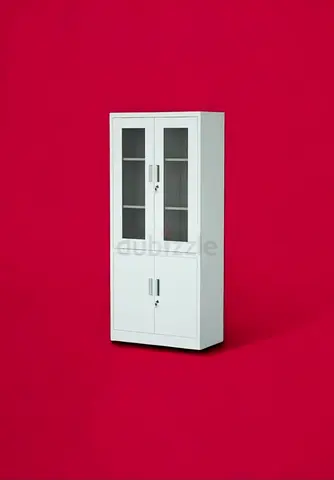 Sleek  grey Cabinet with Glass Doors