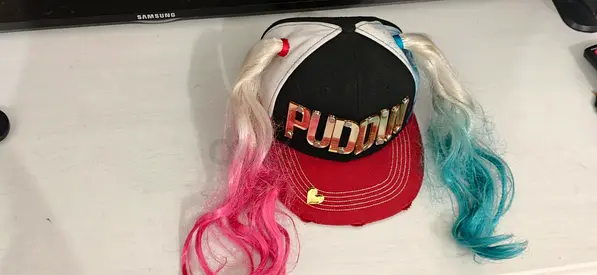 Unique harley Quinn PUDDIN Cap with Colorful Hair Extensions
