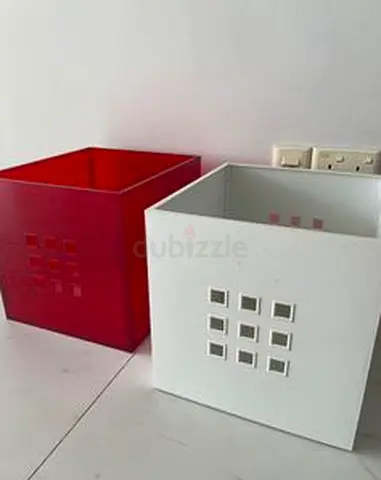 Square Storage Bins in Red and White