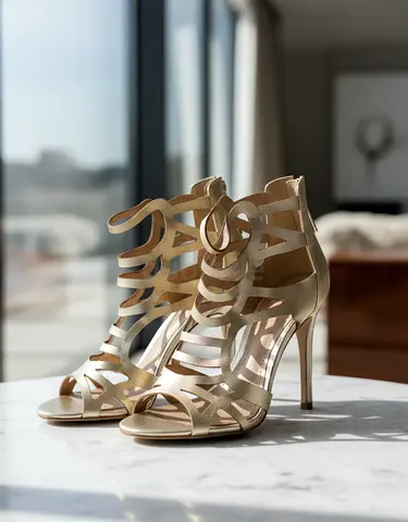 Dumond Brazil Metallic Gold Caged Gladiator Stilettos