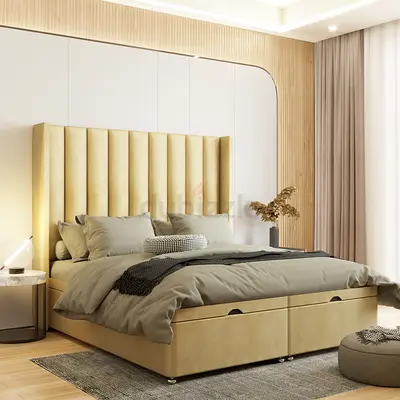New Customise Elegant King Size Bed with Hydraulic Storage and Modern Headboard