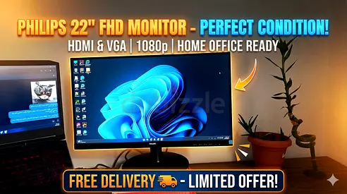 Philips 22 FHD Monitor (HDMI/VGA) - Perfect Condition + FREE DELIVERY  | شاشة فيليبس