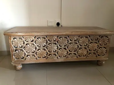 Stylish Wooden Storage Chest with Intricate Carvings