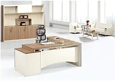 Galaxy Design Executive L-Shape Office Table – Brown with White Contrast