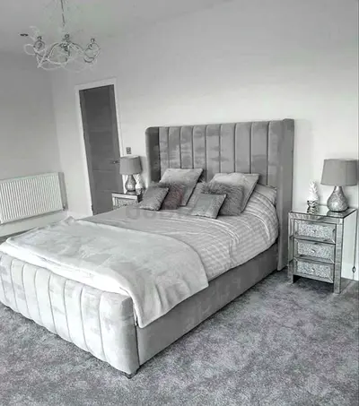 Elegant Grey Velvet Queen Size Bed
