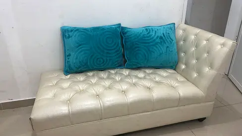 Elegant Cream Chaise Lounge with Plush Cushions