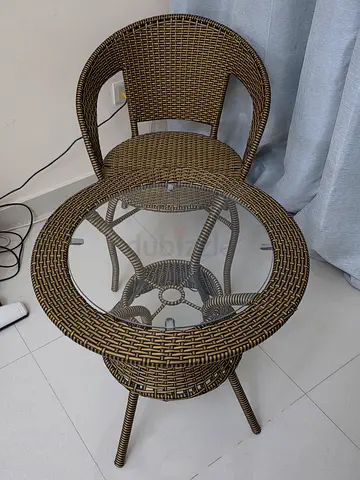 Elegant Woven Coffee Table with Matching Chair