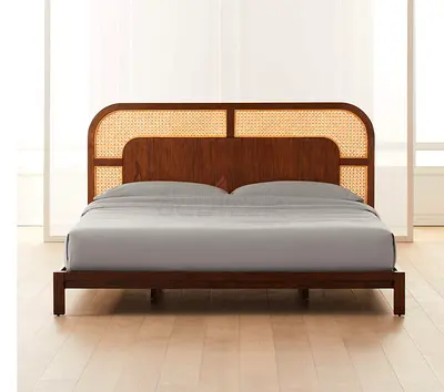 Nadi Wooden Bed with Cane Headboard - King Size