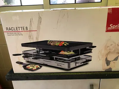 Raclette 8 Spring, Swiss model, unwanted gift, still in carton unopened, unused.