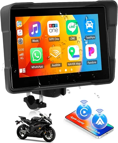 CAMECHO Motorcycle Carplay Screen, Portable Car Stereo with Wireless CarPlay