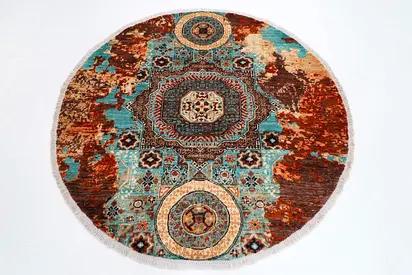 Price negotiable 5x5 ft afghan round wool rug carpet mamlouki vegetable dye