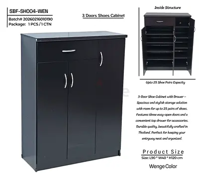 Stylish 3 Doors Shoes Cabinet - Wenge Color
