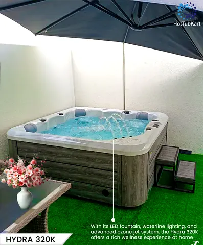 POLSPAS Hydra 320K – Compact 5-Seater Spa with Dual Loungers  Elegant LED Fountain