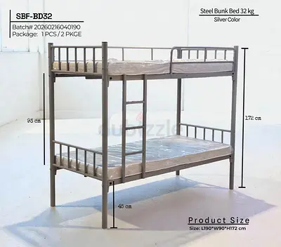 Sturdy Steel Bunk Bed in Silver Color