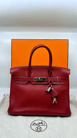 Hermes Rouge Togo Leather Silver Hardware Birkin 30 Bag