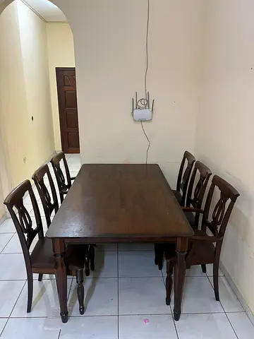 Wooden Dining Table with Six Chairs