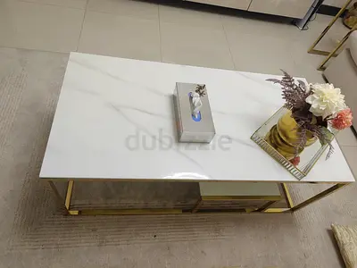White Coffee Table with Gold Accents