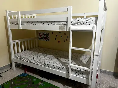 Sturdy White Home Center Bunk Bed with Mattresses for Kids