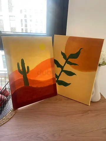 2 Unique Hand-Painted Canvas Art Set