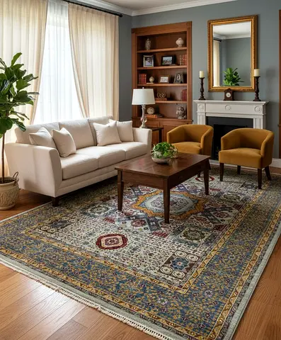 Elegant Mumluk-Style Area Rug with Vibrant Colors