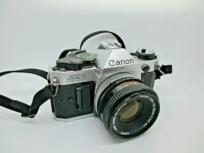 Canon AE-1 Program Silver 35mm SLR Film Camera + 50mm 1:1.8 Canon Lens / Great Condition