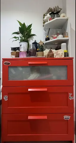 Bold Red Drawer Unit with Stylish Design