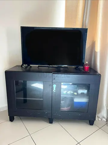 Wooden TV Stand with Glass Doors