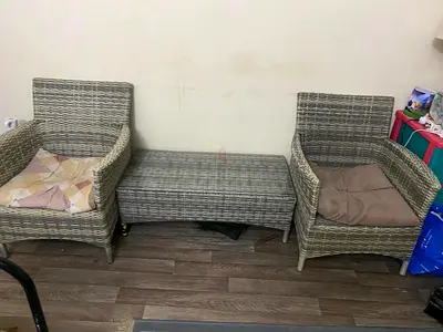 Wicker Armchair Set with Coffee Table