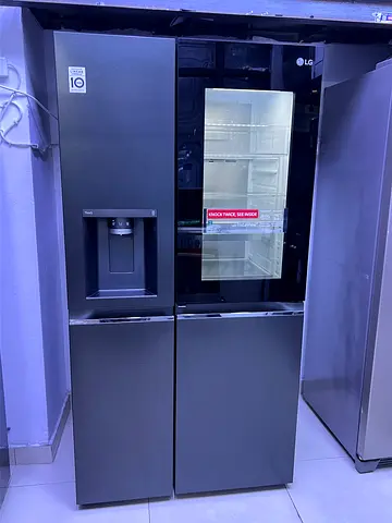 LG Instaview™ Side By Side Refrigerator, UV Nano™, Linear Cooling™, ThinQ™, Matte Black Color - GR-X