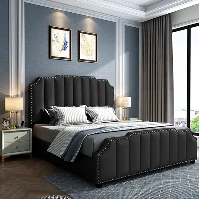 Elegant Upholstered King Size Bed with Stylish Headboard