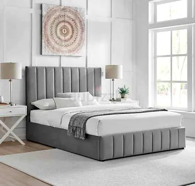 New Elegant Grey Upholstered Bed with Modern Design