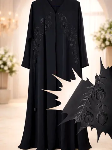 Elegant Black Embroidered Abaya

Fabric Nidha

Front  Back Design with Detailed black-on-black flor