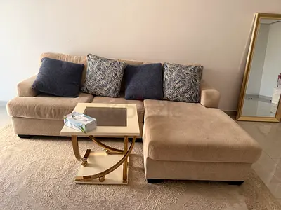 Comfortable L-Shaped Sofa with Chic Accent Table