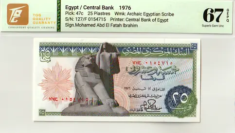 Egypt,  25 Piastres Banknote,  1976  /  Superb Gem UNC