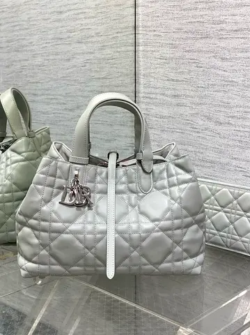 Dior Toujours Medium Bag in Light Grey Macrocannage Calfskin