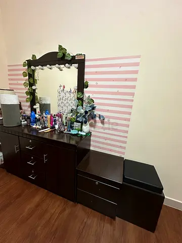 Elegant Dark Wood Dresser with Mirror