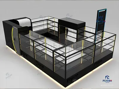 Sleek Matte Black Multi-Tiered Electronics  Mobile Kiosk