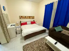 Monthly furnished studio for rent in Ajman Al Jurf 2 area featuring a spacious layout and clean mode