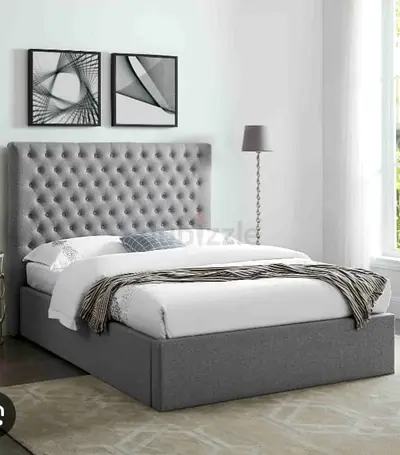 Elegant Grey Upholstered Bed with Storage