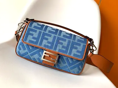 Fendi Baguette Medium Bag in Denim with FF Embroidery