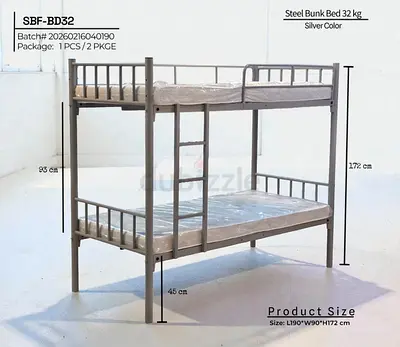 Stylish Steel Bunk Bed with mattress 90x190 cm
