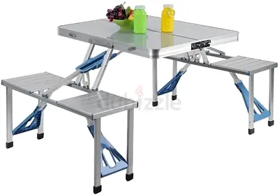 Portable Folding Table with Benches for Outdoor Use